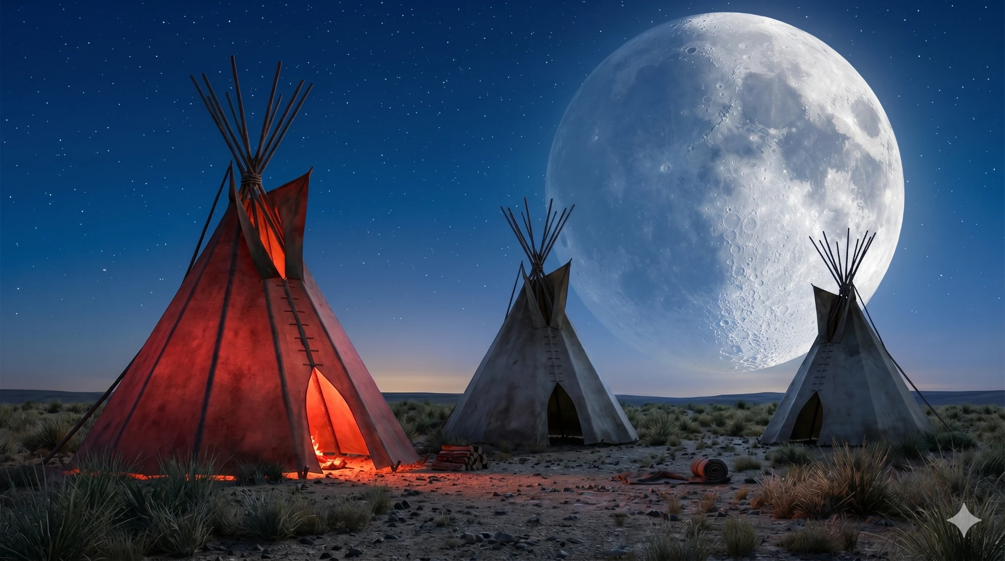 Tipis under a large moon